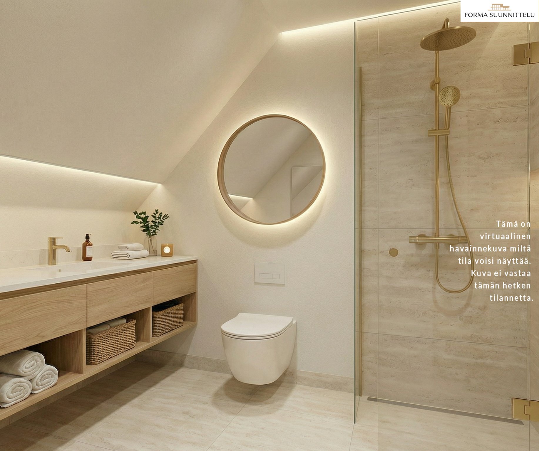 Tämä on virtuaalinen havainnekuva, miltä edellisen kuvan tila voisi näyttää.