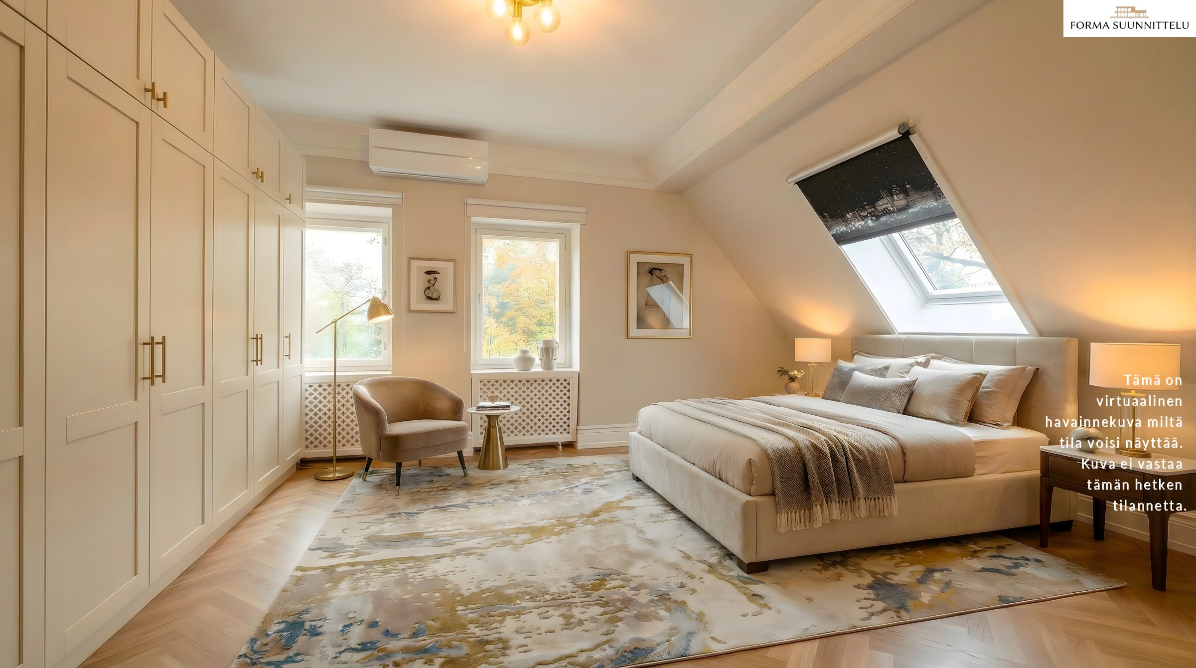 Tämä on virtuaalinen havainne kuva, miltä edellisen kuvan tila voisi näyttää.