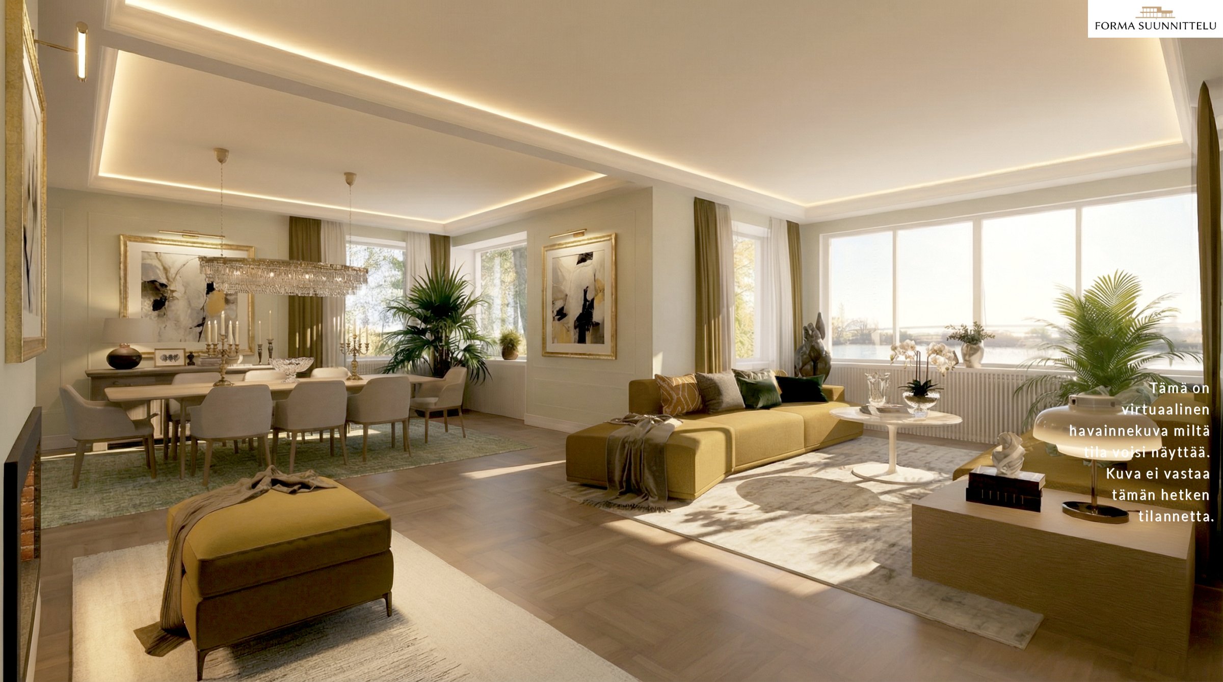 Tämä on virtuaalinen havainnekuva, miltä edellisen kuvan tila voisi näyttää.