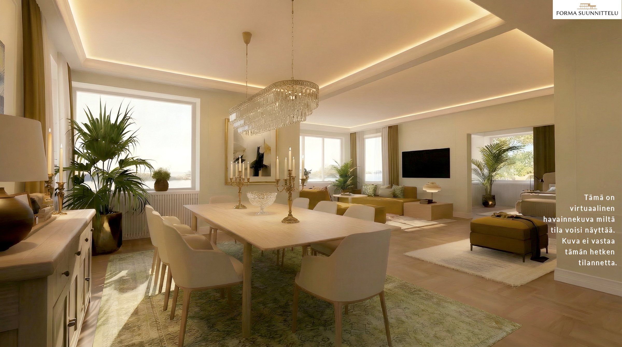 Tämä on virtuaalinen havainnekuva, miltä edellisen kuvan tila voisi näyttää.